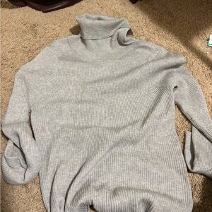 Gray Turtleneck Ribbed Sweater